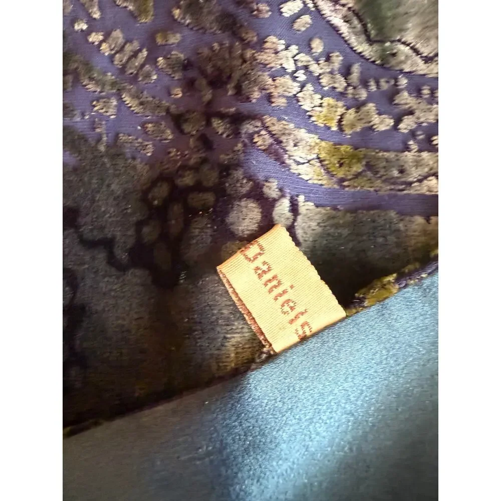 Vintage Susan Daniels Burnt Velvet Silk Scarf Blue Paisley Print